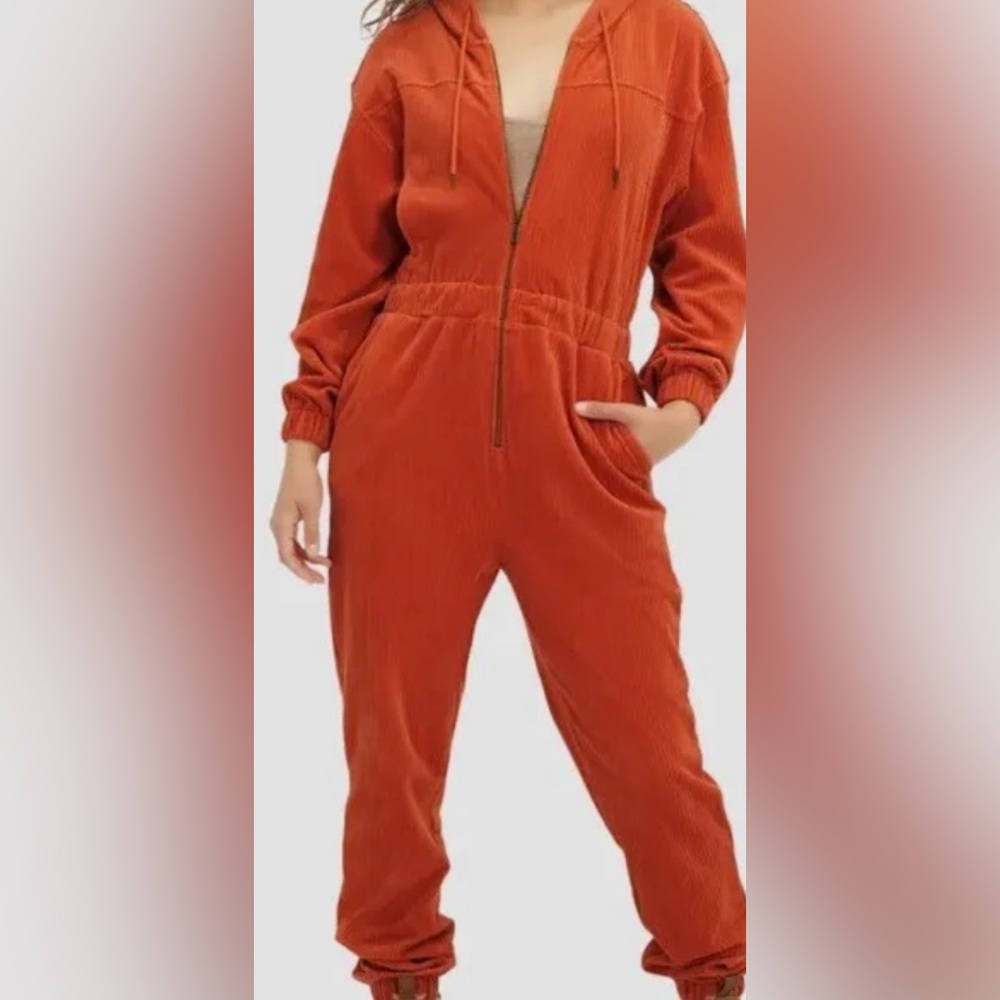 UGG Rust Orange Corduroy Hooded Jumpsuit - Picture 2 of 6